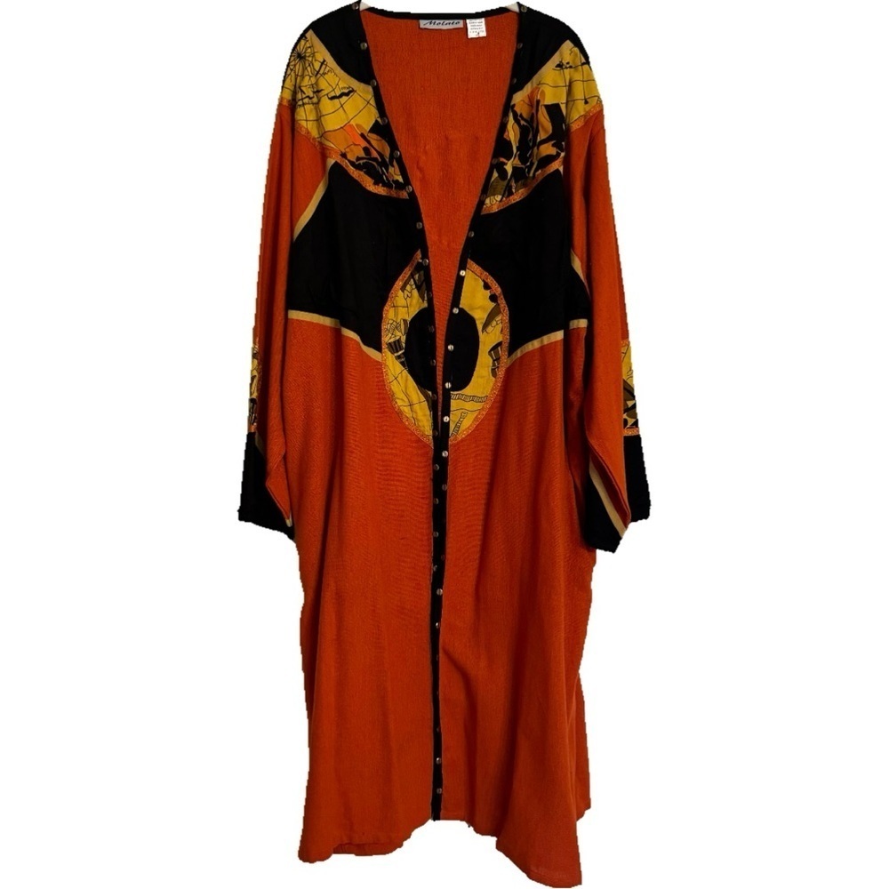Molato Mixed Decor Natural Kimono Open Front Duster Cardigan Sz 2X Artsy Unique